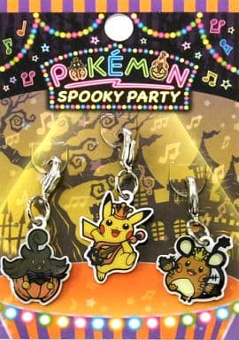 Pikachu Dedenne Pumpkaboo Pokemon Printed Metal Charm Set Pokemon Spooky Party Pokemon Center Limited Charm [USED]