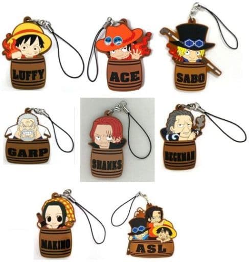 Monkey D. Luffy, etc. One Piece Tarukore Part 6 Memory Barrel Fusha Village Edition Rubber Strap Collection Event & Store Limited All 8 Types Set Key Chain [USED]