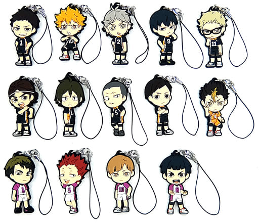 Shoyo Hinata, etc. Haikyu!! Ichiban Kuji Karasuno High School VS Shiratorizawa Academy Rubber Strap Kyun Chara Illustrations Prize H All 14 Types Set Key Chain [USED]