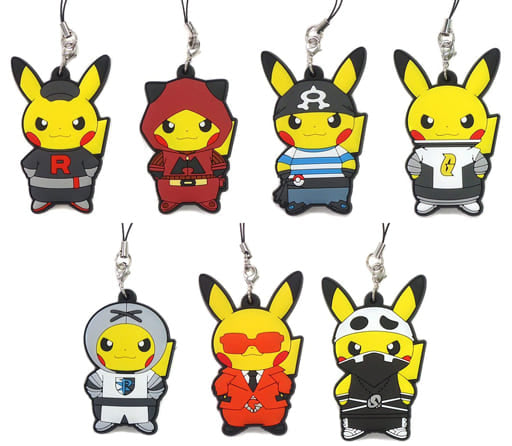 Pikachu Pokemon Rubber Strap Collection Pretend Grunt Pikachu Pokemon Center Limited All 7 Types Set Key Chain [USED]