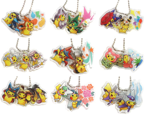 Pikachu, etc. Pokemon Die-Cut Acrylic Charm Collection Pikachu Wearing Mega Poncho Pokemon Center Limited All 9 Types Set Charm [USED]
