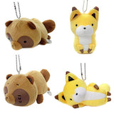 Big Stuffed Toy that Can Be Attached To Bag, etc. Tanuki to Kitsune Big Stuffed Toy that Can Be Attached To Bag All 4 Types Set Key Ring [USED]