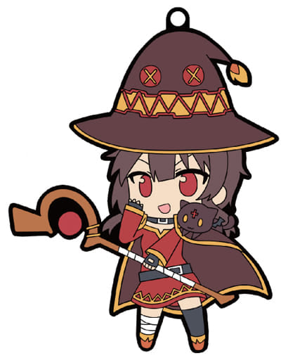 Chomusuke on Megumin KonoSuba: God's Blessing on This Wonderful World! 2 Charide Seoware Megumin Rubber Charm Key Chain [USED]