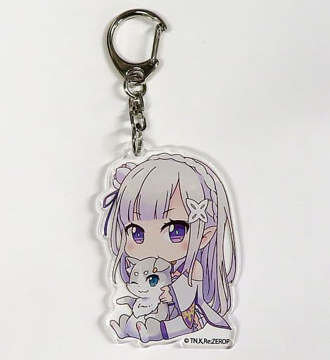 Emilia Re:ZERO -Starting Life in Another World- Gyugyutto Acrylic Key Chain Key Ring [USED]
