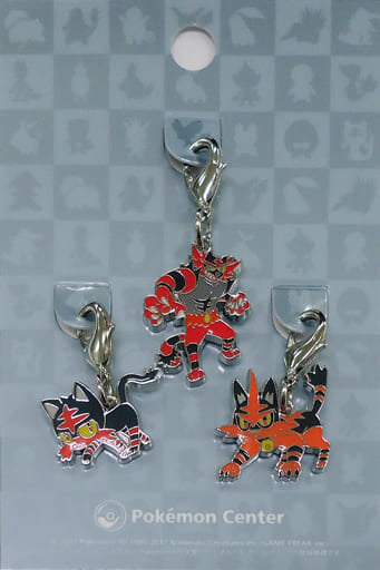 Litten Torracat Incineroar Pokemon National Pokedex Metal Charm Pokemon Center Limited Set of 3 Charm [USED]