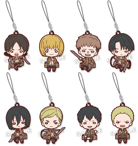 Mikasa Ackerman, etc. Attack on Titan Nitotan Rubber Mascot All 8 Types Set Key Chain [USED]