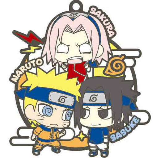 Naruto Sakura Sasuke Naruto: Shippuden Buddycolle Rubber Mascot Three Man Cell Dattebayo! Edition Key Ring [USED]