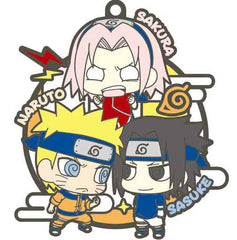 Naruto Sakura Sasuke Naruto: Shippuden Buddycolle Rubber Mascot Three Man Cell Dattebayo! Edition Key Ring [USED]