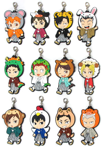 Shoyo Hinata, etc. Haikyu!! Ichiban Kuji Haikyu Shinen!! Ore ni Fuku Motte Koooi!!! Kyun Chara Illustrations Rubber Mascot Set Double Chance Campaign All 12 Types Set Key Ring [USED]