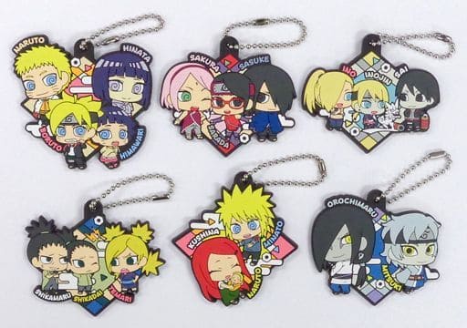 Naruto, etc. Boruto: Naruto Next Generations Buddycolle Rubber Mascot Family Datte Basa! Edition All 6 Types Set Key Ring [USED]