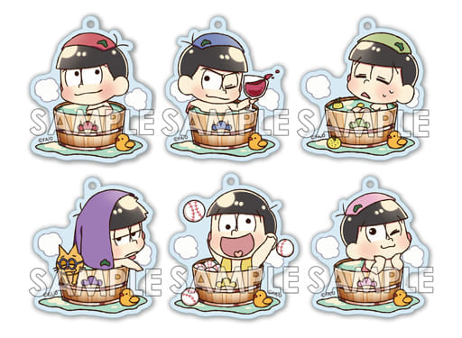 Osomatsu, etc. Mr. Osomatsu Eformed Yuru!tto Acrylic Ball Chain Bath Time Edition All 6 Types Set Key Ring [USED]