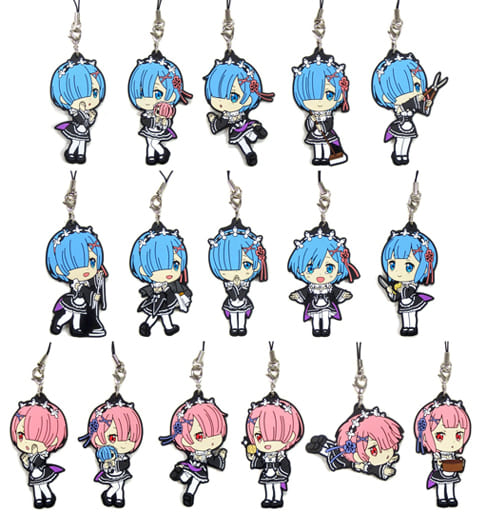 Rem, etc. Re:ZERO -Starting Life in Another World- Ichiban Kuji Happy Birthday Rem&Ram! Rem or Ram Rubber Strap Kyun Chara Illustrations Prize F All 16 Types Set Key Chain [USED]