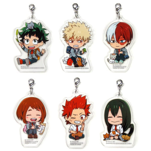 Izuku Midoriya, etc. My Hero Academia Ichiban Kuji A Break with The Cat Kyun Chara Illustrations Acrylic Charms Prize D All 6 Types Set Charm [USED]