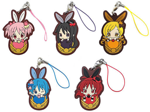 Madoka Kaname, etc. Puella Magi Madoka Magica The Movie Rebellion Original Illustration Easter Egg Rubber Strap LAWSON Limited All 5 Types Set Key Chain [USED]