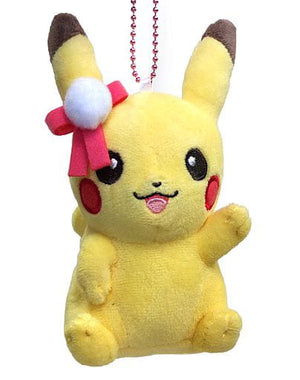 Pikachu Female Pink Pokemon Sun & Moon Girlish Pikachu Huge Plush Toy that Can Be Attached to Bag Fuwafuwa Oshare Mascot [USED]