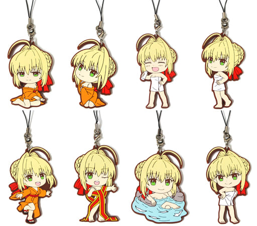Saber Fate/Extra Last Encore Ichiban Kuji Yo to Soushatachi no Onsen Ryoko Rubber Strap Kyun Chara Illustrations Saber Ver. Prize E All 8 Types Set Key Chain [USED]