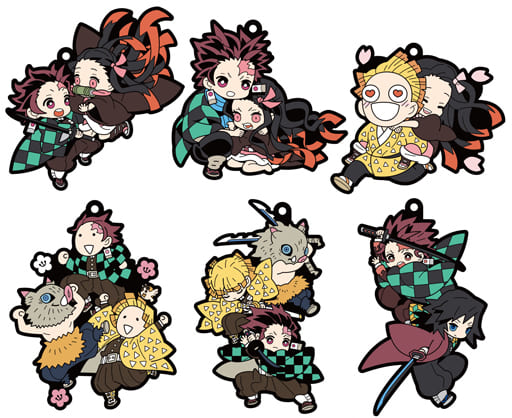 Tanjiro Kamado, etc. Demon Slayer: Kimetsu no Yaiba Buddycolle Rubber Mascot All 6 Types Set Key Ring [USED]