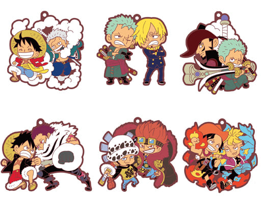 Monkey D. Luffy, etc. One Piece Buddycolle Rubber Mascot Log.1 All 6 Types Set Key Ring [USED]