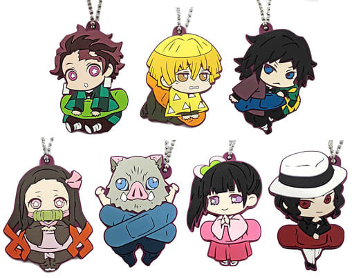 Zenitsu Agatsuma, etc. Demon Slayer: Kimetsu no Yaiba Charabanchoukou Rubber Mascot All 7 Types Set Key Chain [USED]