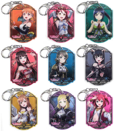 Chika Takami, etc. Love Live! Sunshine!! X Shadowverse Trading Acrylic Key Ring School Idol Festival Pop-Up Store Limited All 9 Types Set Key Chain [USED]