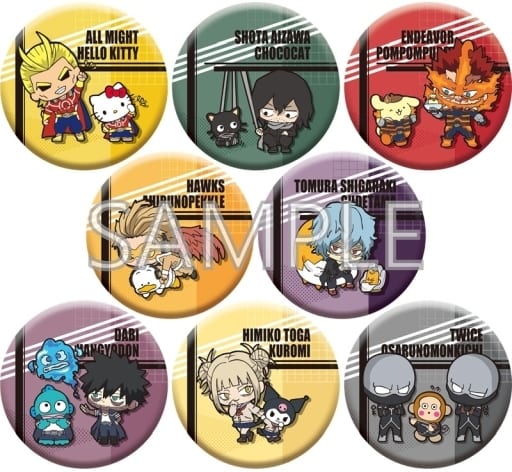 My Hero Academia x Sanrio Characters All Might & Others Trading Can Badge A: Pro Heroes & Villains All 8 Types Set Buttons [USED]