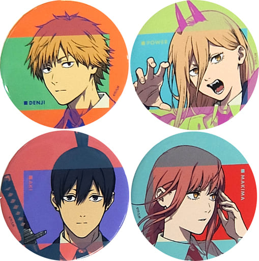 Chainsaw Man Denji & Others Can Badge MAPPA TSUTAYA Chainsaw Man Mini Animation Artwork Exhibition Limited All 4 Types Set Buttons [USED]