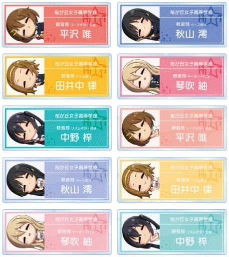 Yui Hirasawa, etc. K-On! Chibikoro Trading Acrylic Name Plate All 10 Types Set Key Chain [USED]