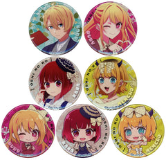 Aquamarine Hoshino, etc. Oshi No Ko Trading Glitter Can Badge Eigamura Ver. Type B Toei Uzumasa Eigamura Mezase! Eigamura no Ichibanboshi: Kono Sekai ni Oite Doinninzu Jisseki ha Buki da Limited All 7 Types Set Tin Badge [USED]
