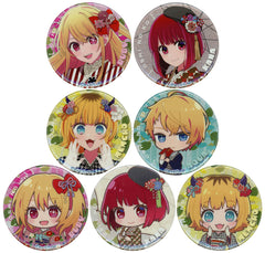 Ruby Hoshino, etc. Oshi No Ko Trading Glitter Can Badge Eigamura Ver. Type A Toei Uzumasa Eigamura Mezase! Eigamura no Ichibanboshi: Kono Sekai ni Oite Doinninzu Jisseki ha Buki da Limited All 7 Types Set Tin Badge [USED]