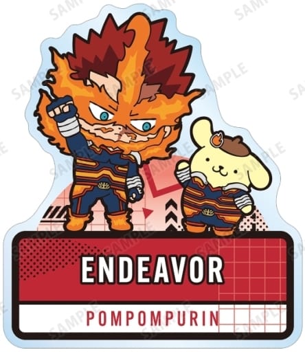 My Hero Academia x Sanrio Characters Endevor Pompompurin Trading Acrylic Name Plates Pro Heroes & Villains Ver. B Buttons [USED]