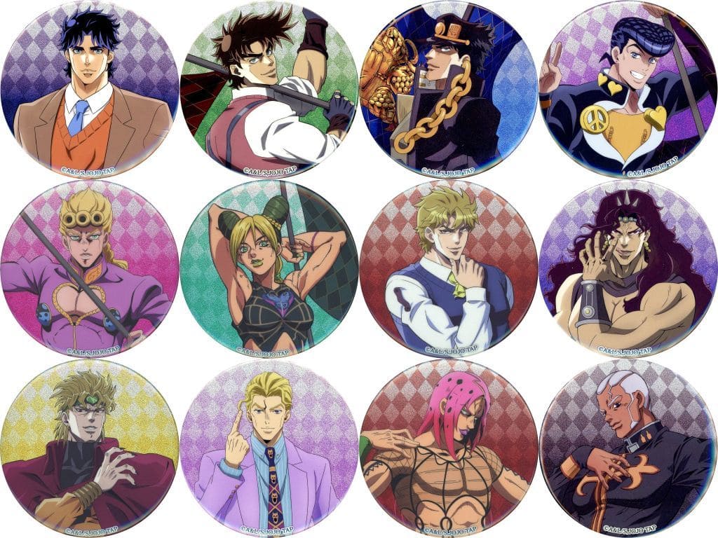 Jonathan Joestar, etc. JoJo's Bizarre Adventure 75mm Glitter Can Badge Jojo World Quizzes Limited All 12 Types Set Tin Badge [USED]