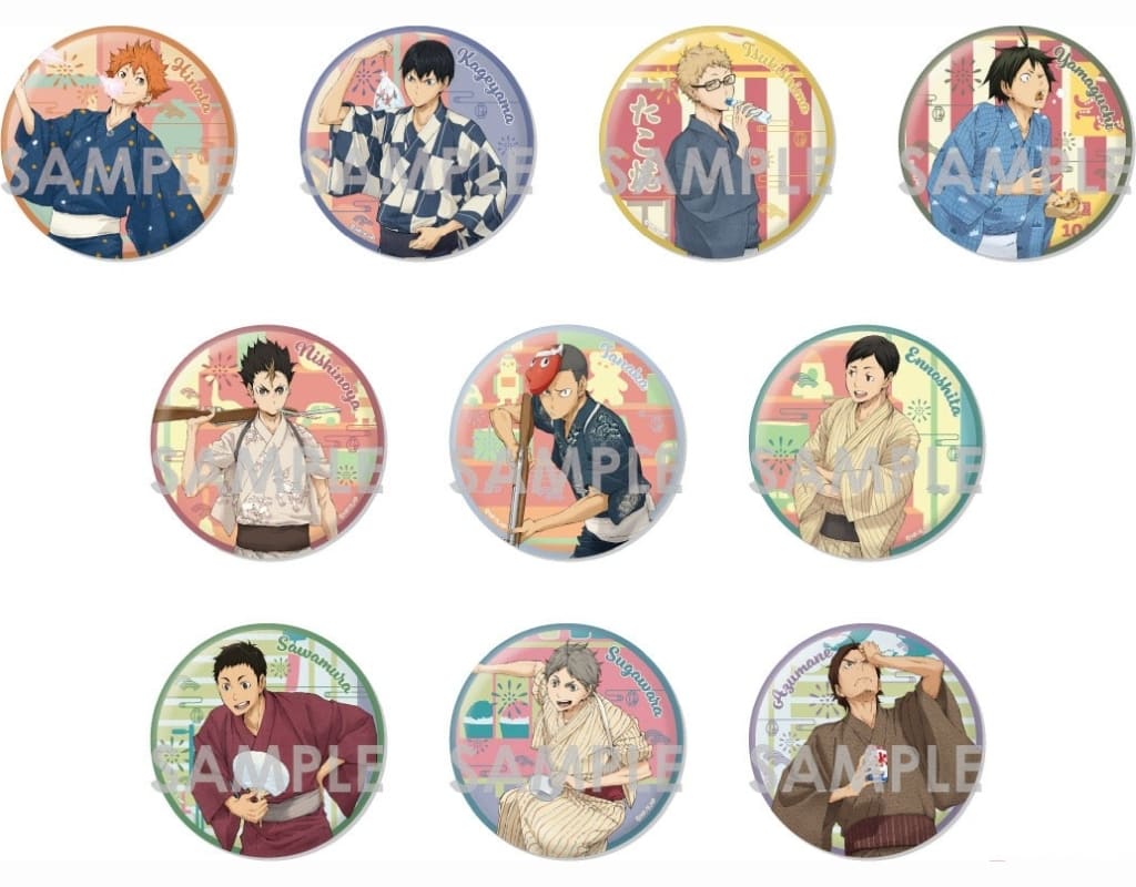 Tobio Kageyama, etc. Haikyu!! Trading Big Can Badge Yukata All 10 Types Set Tin Badge [USED]