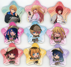 Mem-Cho, etc. Oshi No Ko Star-Shaped Can Badge Real Escape Game: Shikumareta Scandal kara no Dasshutsu Limited All 9 Types Set Tin Badge [USED]