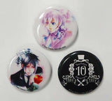 Sebastian Michaelis, etc. Black Butler Original Can Badge 10th Anniversary of Debut Black Butler Original Art Exhibition Yana Toboso's World Limited Admission Ticket Benefits with Benefits Set of 3 Can Badge [USED]