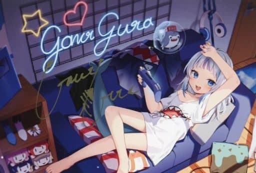 Gawr Gura Vtuber Hololive English Newly Drawn By Shiina Tousaki Autographed Postcard Birthday Anniversary 2023 Full Set Limited Quantity Ver. Purchase Benefits Postcards [USED]