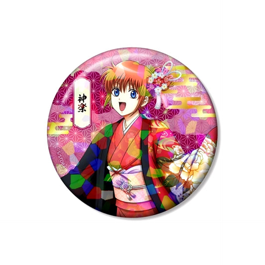 Gintama Newly Drawn Kagura Single-Sided Floral Japanese Attire ver. 75mm Hologram Can Badge [NEW]
