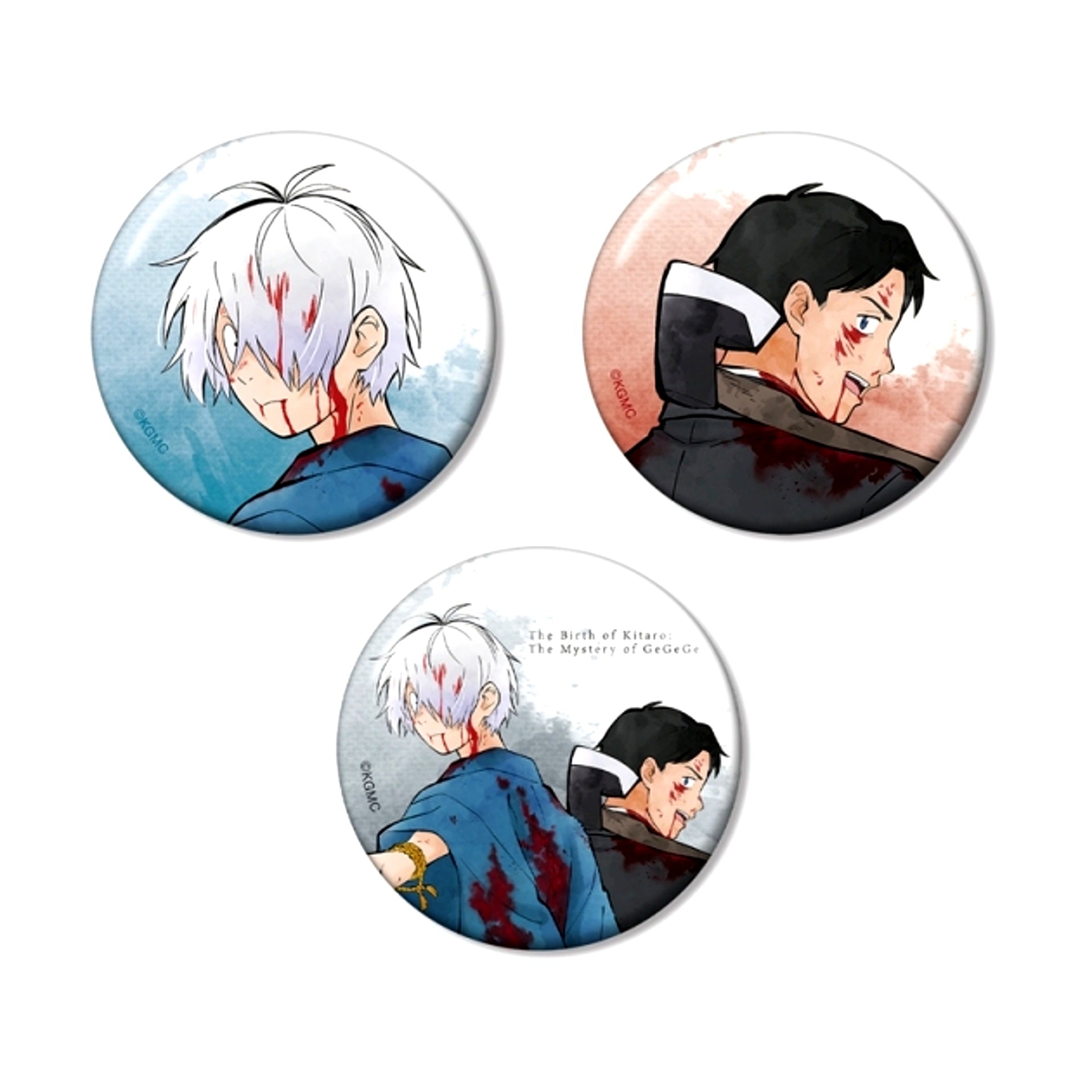 Movie Kitarou Tanjou: Gegege no Nazo Newly Drawn Kitaro's Father & Mizuki The Back of a Fighting Father ver. Can Badge Set of 3 [NEW]