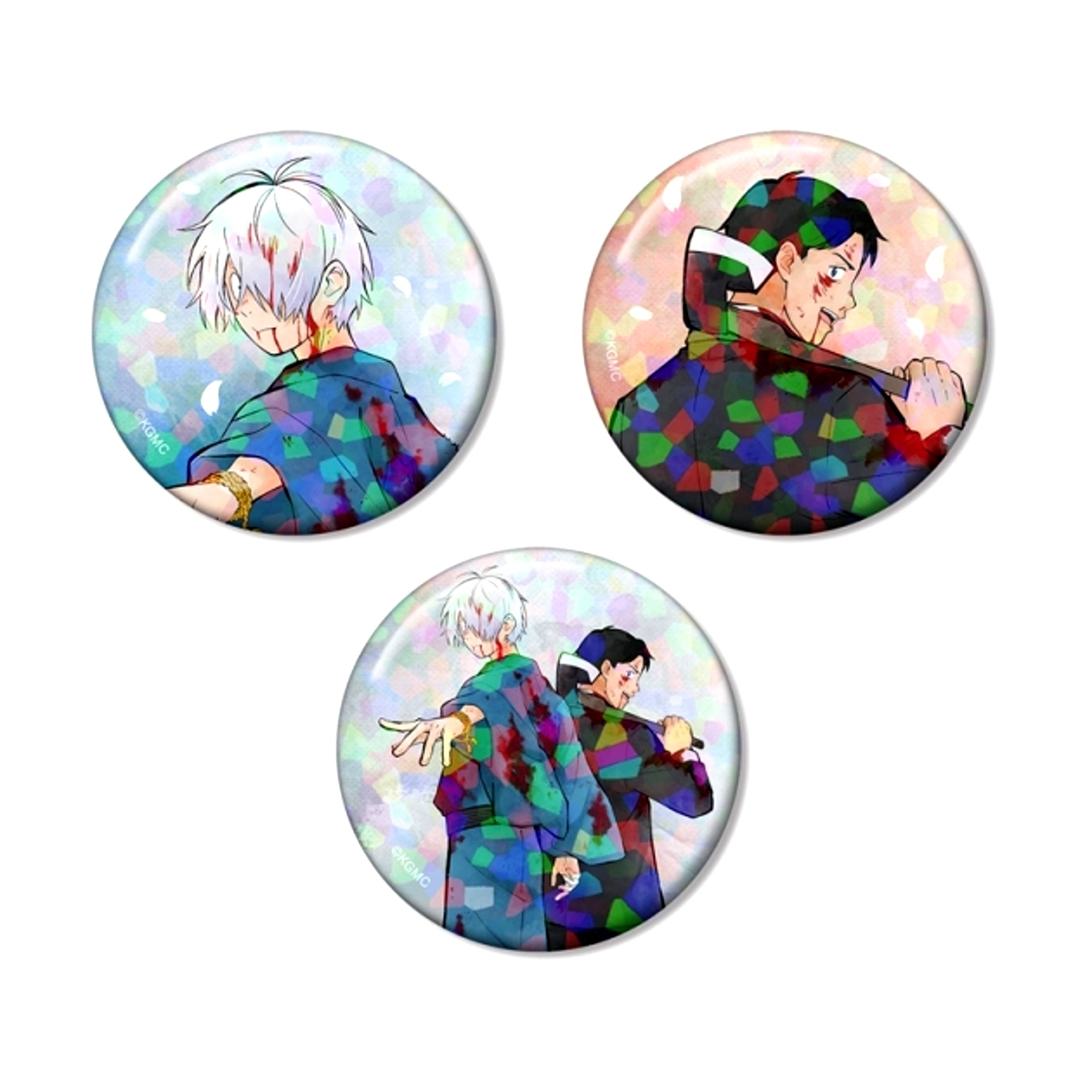 Movie Kitarou Tanjou: Gegege no Nazo Newly Drawn Kitaro's Father & Mizuki The Back of a Fighting Father ver. Hologram Can Badge Set of 3 (Animate Limited) [NEW]