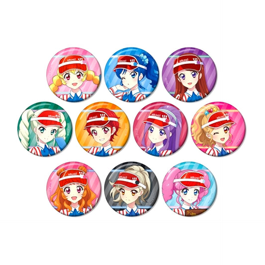 Aikatsu! 10th STORY ~STARWAY to the Future~ Newly Drawn Retro Stripe ver. Trading Can Badge [NEW]