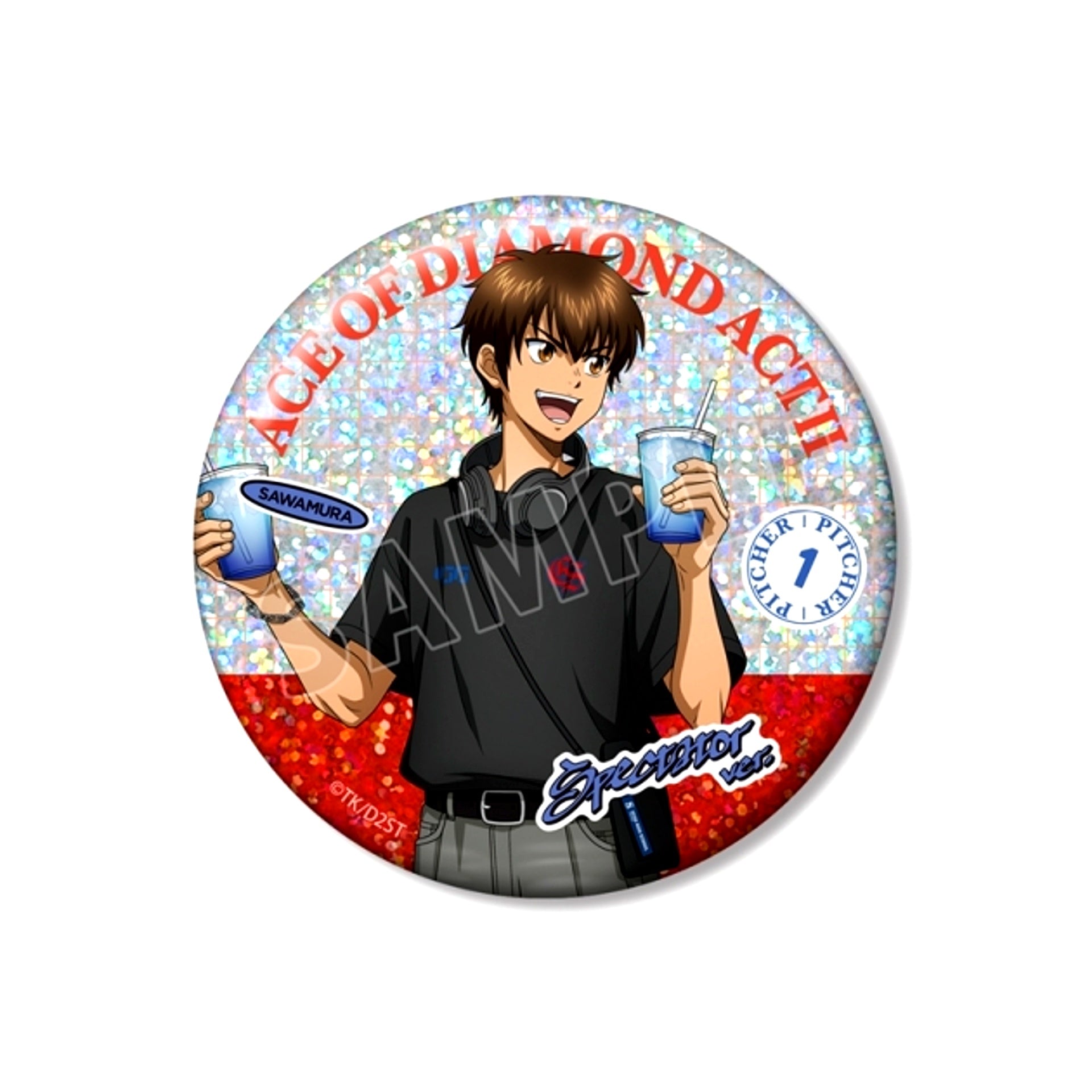 TV Anime Ace of Diamond act II -Second Season- Newly Drawn Eijun Sawamura Casual Clothes / Baseball Watching ver. 75mm Hologram Can Badge [NEW]