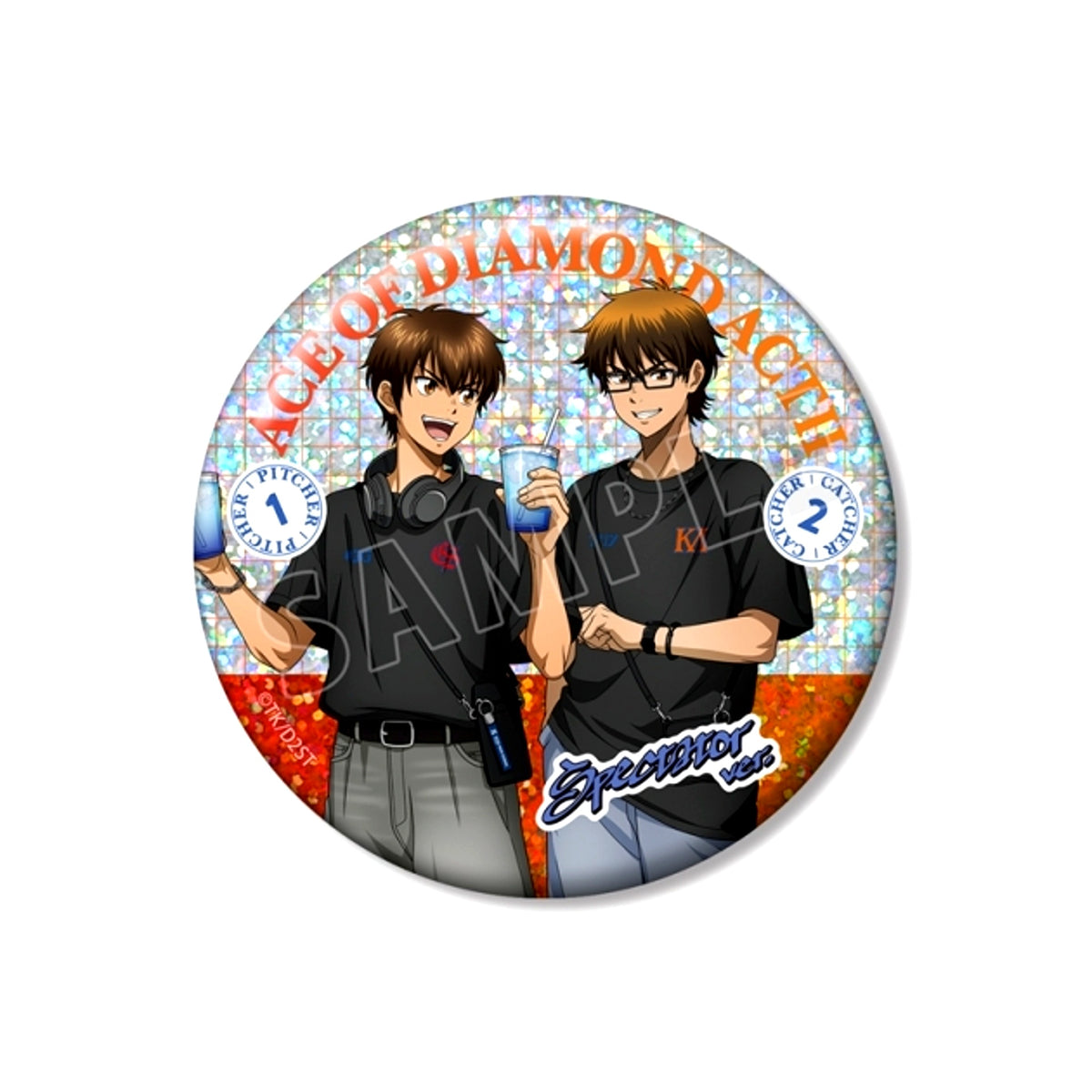 TV Anime Ace of Diamond act II -Second Season- Newly Drawn Eijun Sawamura & Kazuya Miyuki Casual Clothes / Baseball Watching ver. 75mm Hologram Can Badge [NEW]