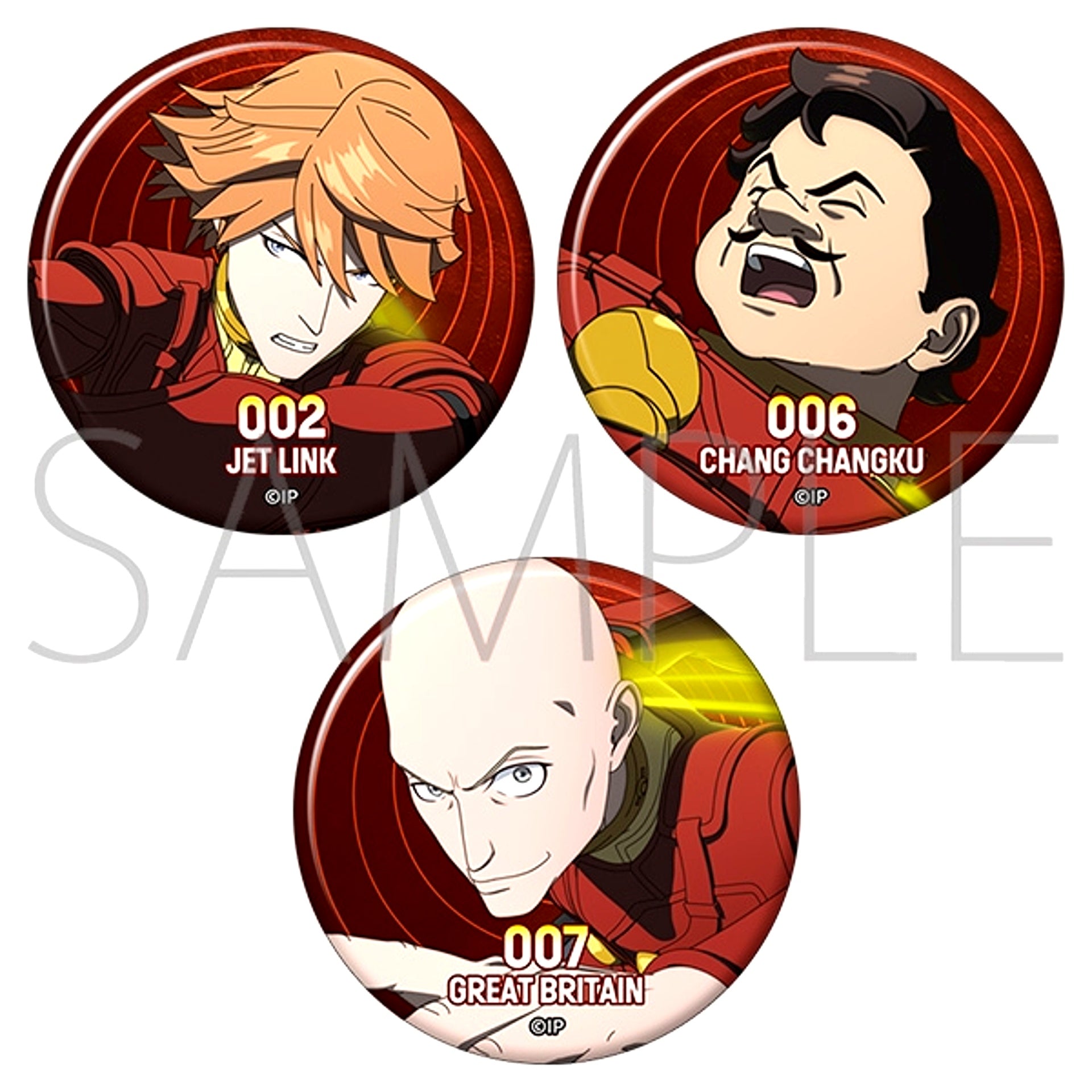 Cyborg 009 Nemesis Can Badge Set 002 / Jet Link 006 / Chang Changku 007 / Great Britain [NEW]