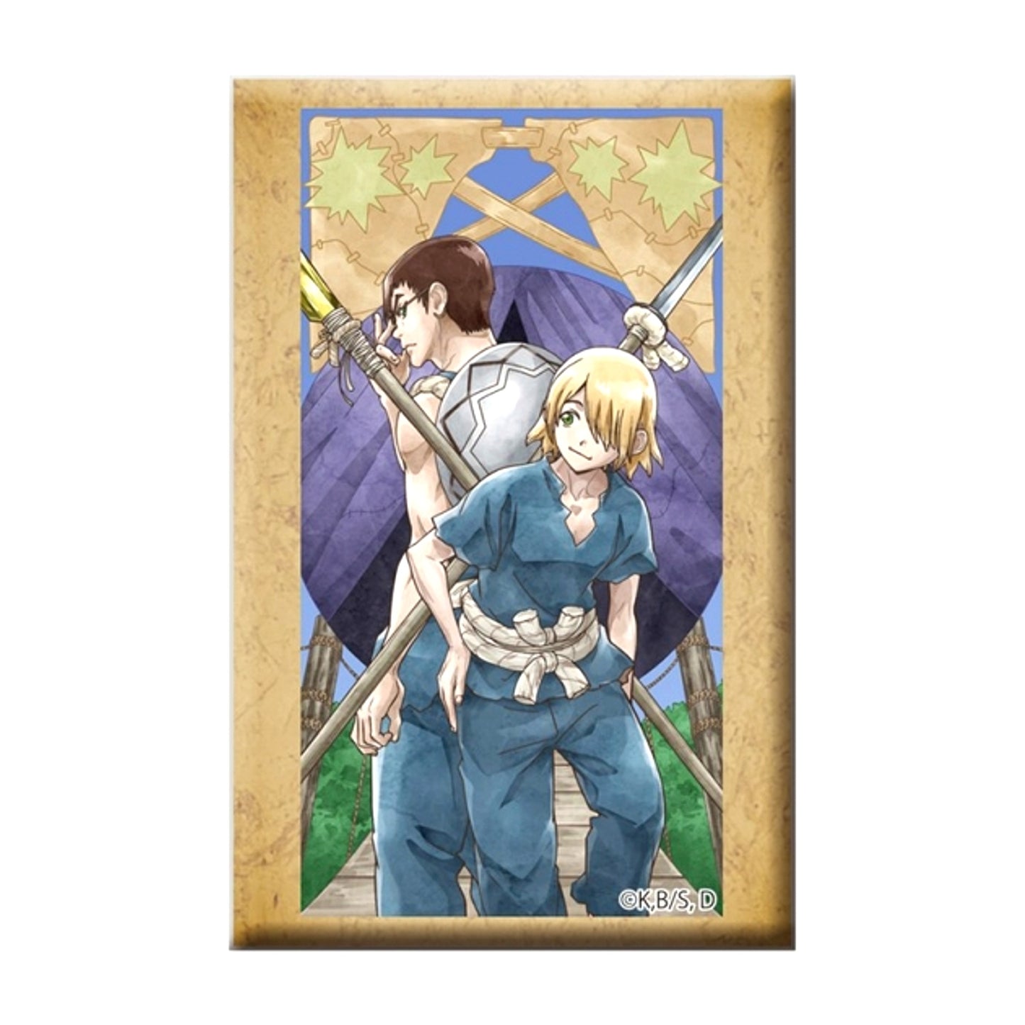 Dr.STONE with Stand Square Button Kinrou & Ginro Goods - Bache [NEW]