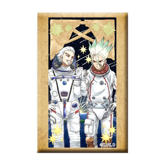 Dr.STONE Square Can Badge with Stand Senku & Byakuya [NEW]