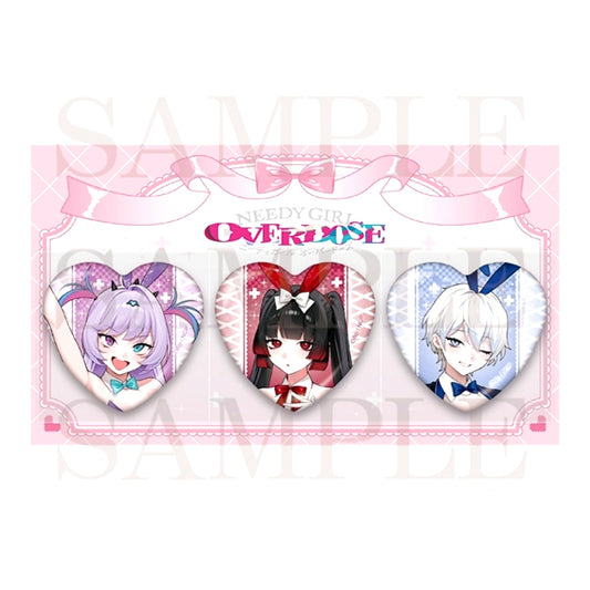 NEEDY GIRL OVERDOSE Heart-Shaped Can Badge Set of 3 [NEW]
