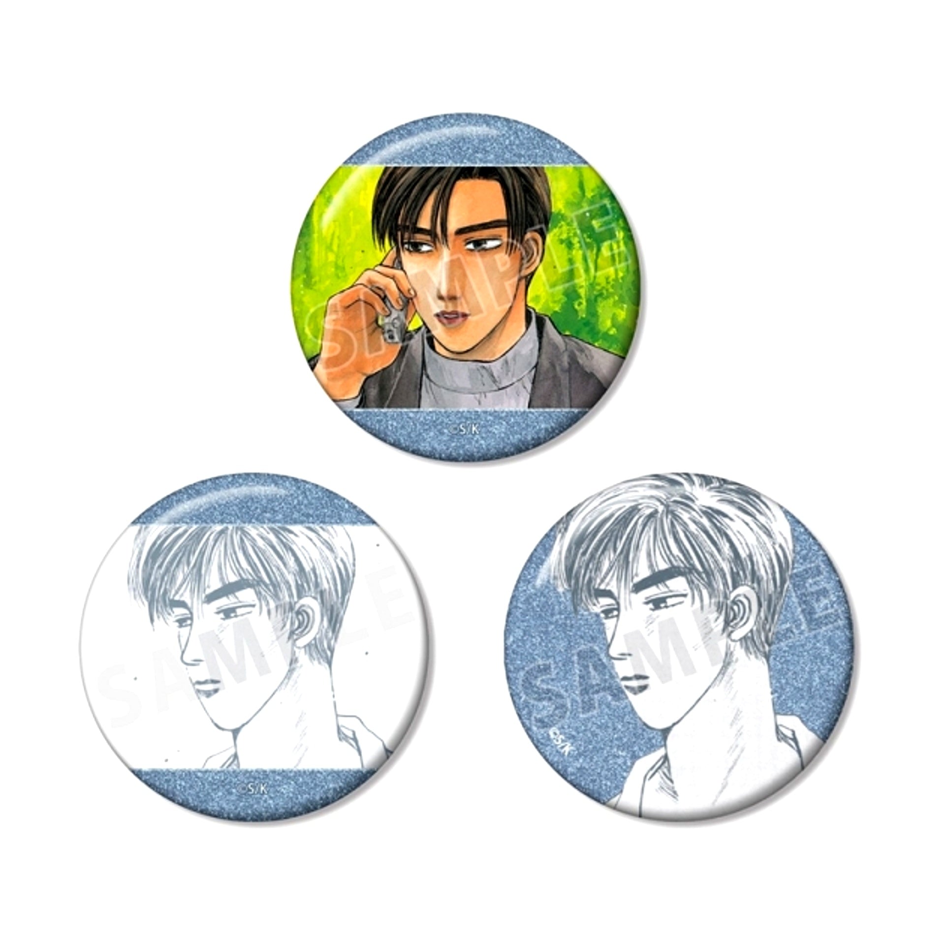 Original Manga Initial D Ryosuke Takahashi Original Illustration Glitter Can Badge Set of 3 [NEW]