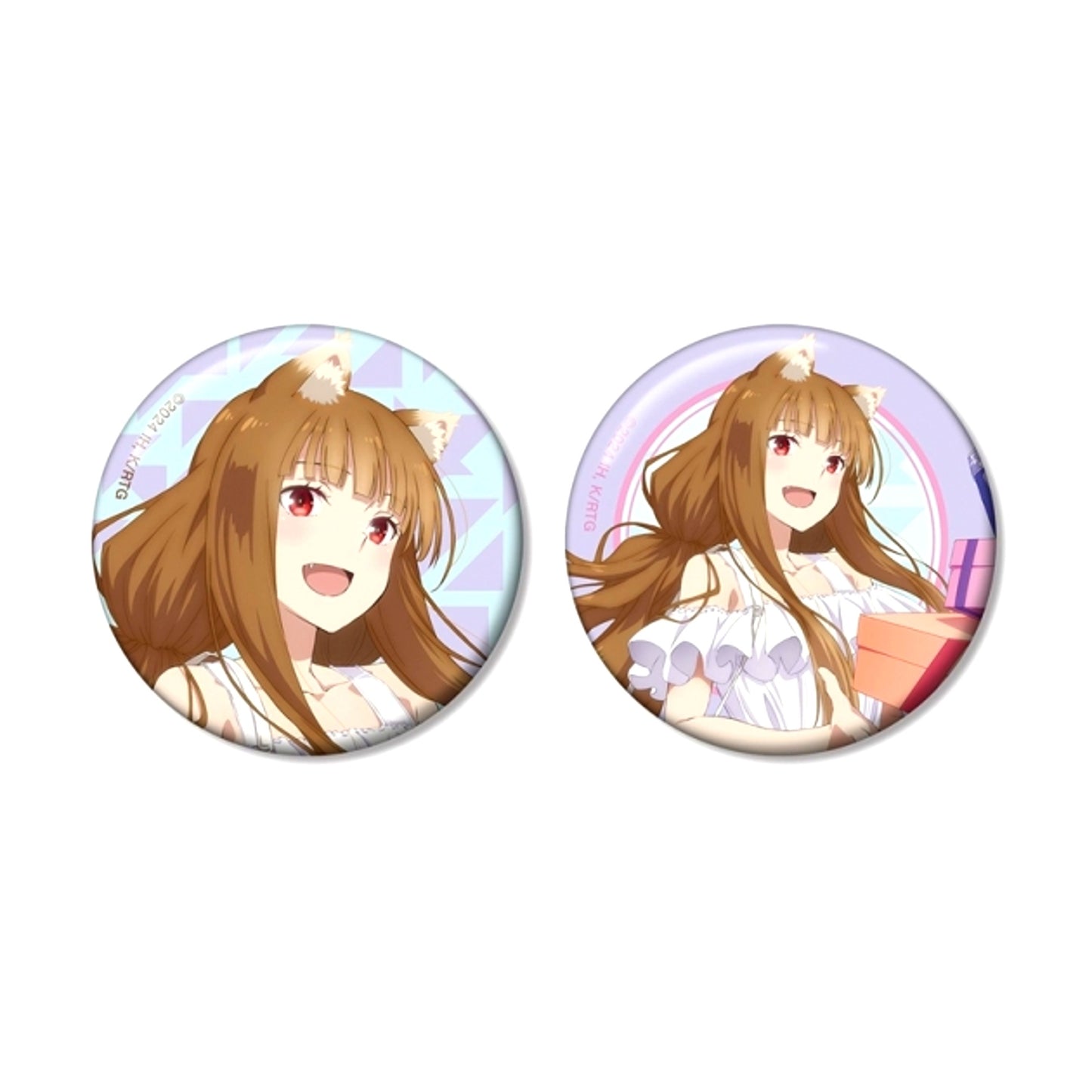 TV Anime Spice and Wolf: MERCHANT MEETS THE WISE WOLF Newly Drawn Holo Shopping in Smart Fashion ver. Can Badge Set of 2 (Reissue) [NEW]
