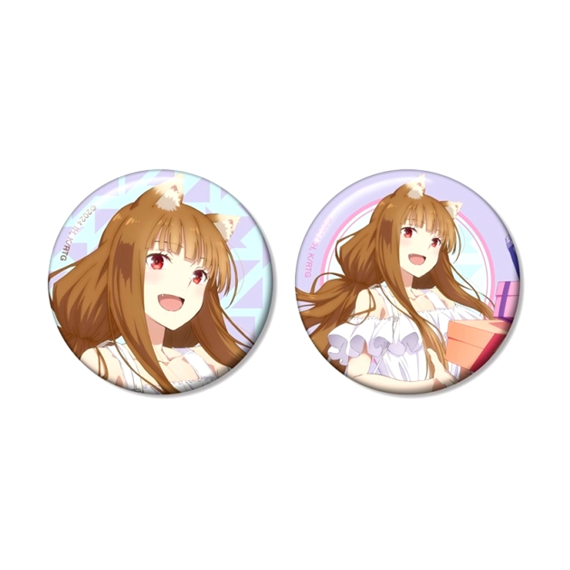 TV Anime Spice and Wolf: MERCHANT MEETS THE WISE WOLF Newly Drawn Holo Shopping in Smart Fashion ver. Can Badge Set of 2 (Reissue) [NEW]