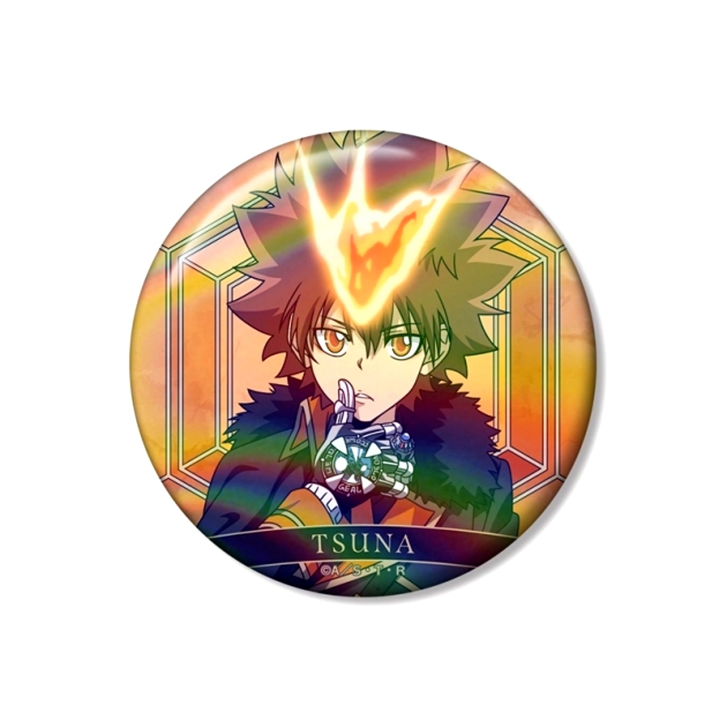 TV Anime Katekyo Hitman Reborn! Newly Drawn Tsunayoshi Sawada Black Military ver. 75mm Aurora Can Badge (Reissue) [NEW]