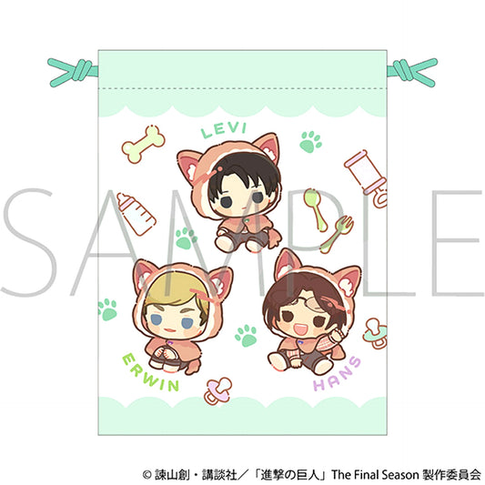 Attack on Titan Drawstring Pouch / (Baby) Levi, Erwin, Hange [NEW]